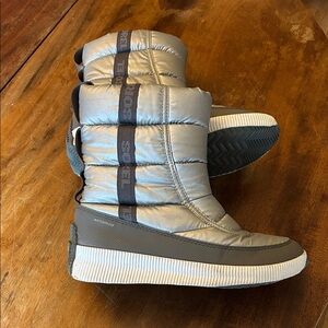 Sorel Metallic Silver and Charcoal Winter Boots